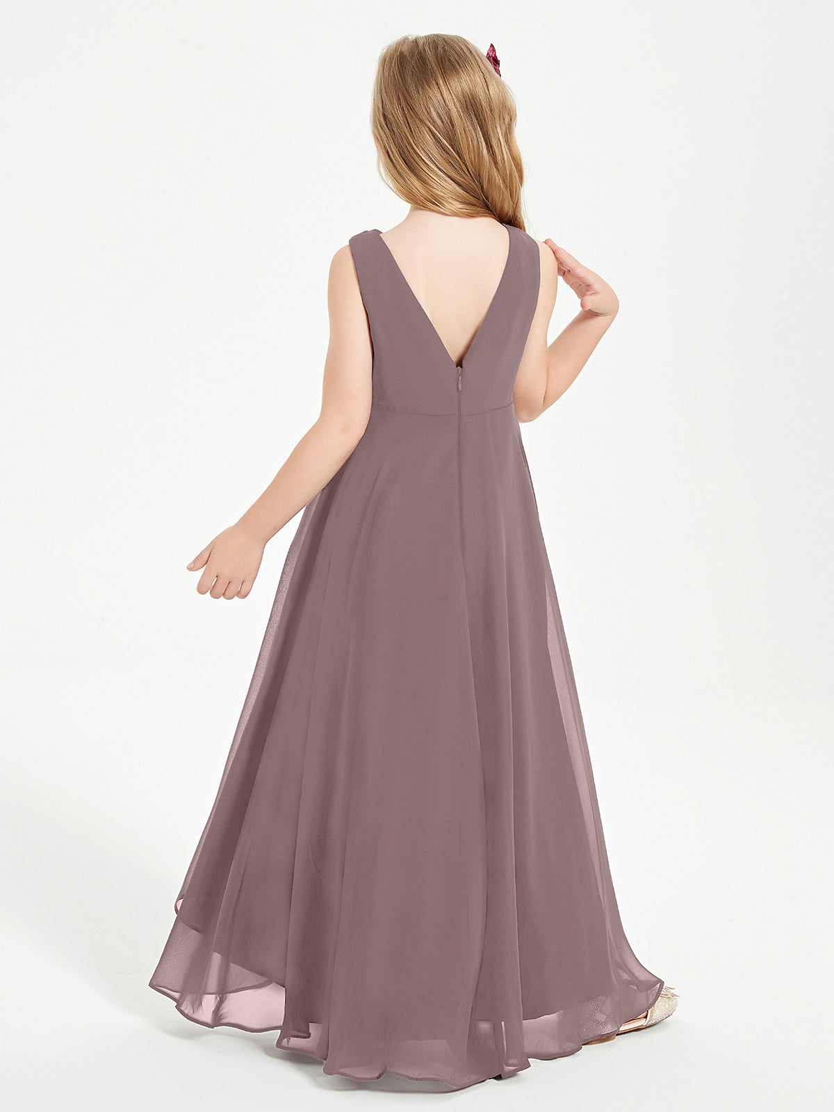 Modern Asymmetrical Cowl Neck Junior Bridesmaid Dresses Vintage Mauve
